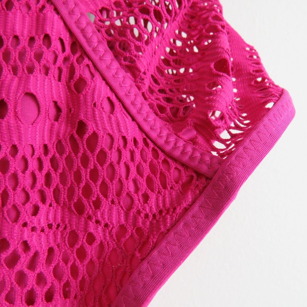 BECCA Purple Color Play Crochet Plunge One-Piece Swimsuit Magenta - Size XS - Picture 6 of 14